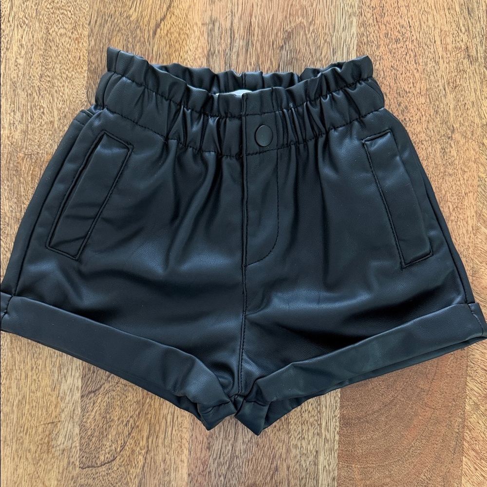 Zara Black High-Waist Faux Leather Paperbag Shorts